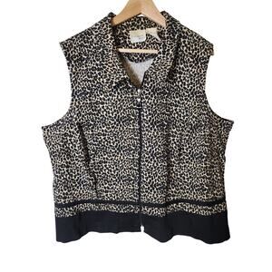 Vintage HALMODE PLUS Cheetah Animal Print Sleeveless Lagenlook Vest SZ XL